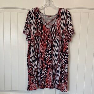 Jessica London Red and Black Patterned Tunic